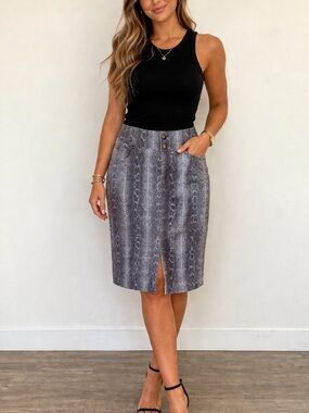 Metro style Snake Print Grey Skirt Front Slit Sz 8